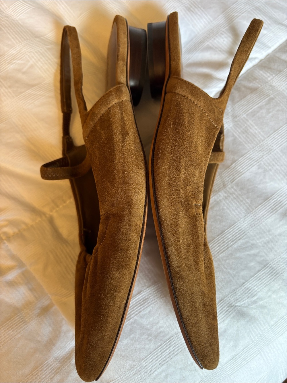 Vince Venice Mary Jane’s Tan Suede Square-Toe Slingback Flats size 39/8.5 US - Picture 5 of 6